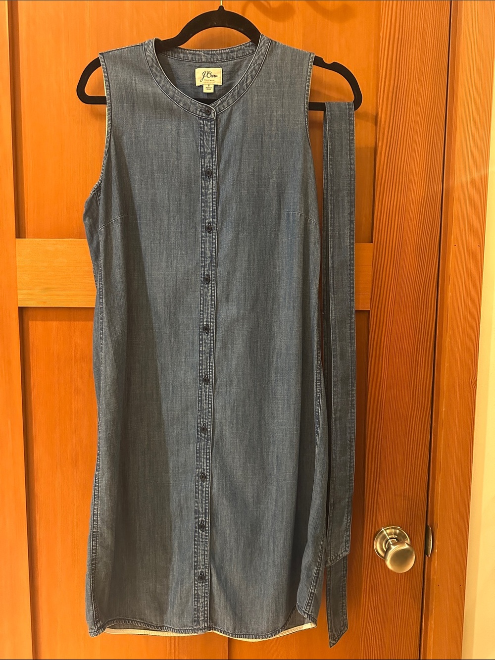 J. Crew Sleeveless Button-Front Chambray Dress in Blue